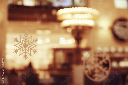 Christmas ornaments snowflake background blur city