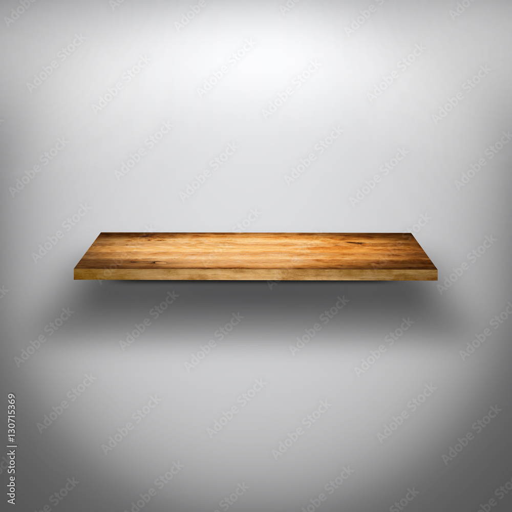 Wood shelf on white wall Wood shelf on white wall