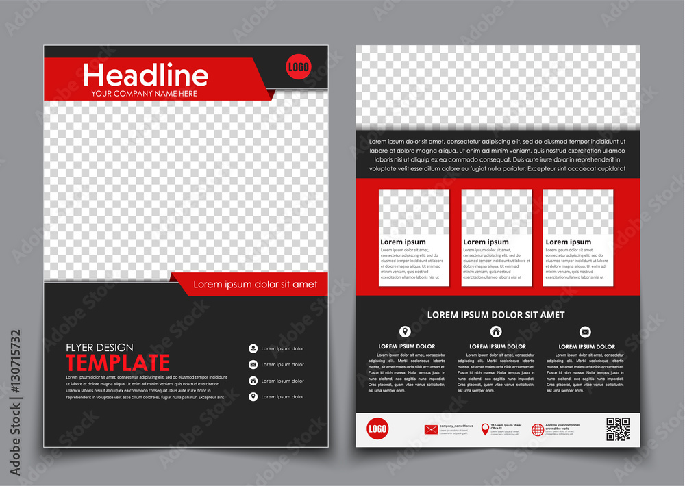 Template flyer black with red elements for printing. - obrazy, fototapety, plakaty 