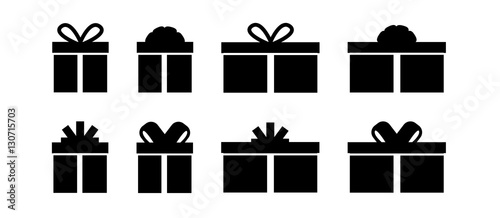 Christmas Present Gift Box Silhouette Set Isolated Vector
