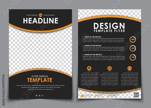 Design flyers black with orange elements. Brochure templates wit