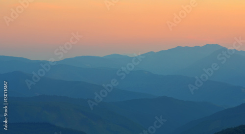 Silhouettes of the mountain hills