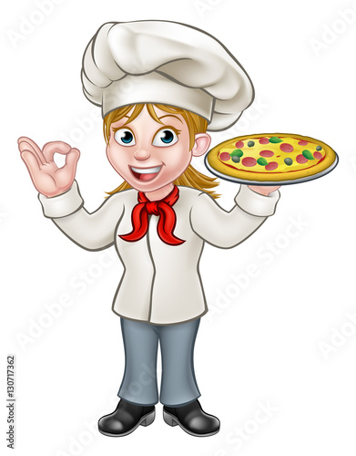 Pizza Chef Woman Cartoon Character