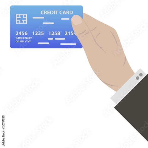 Hand with blue credit card