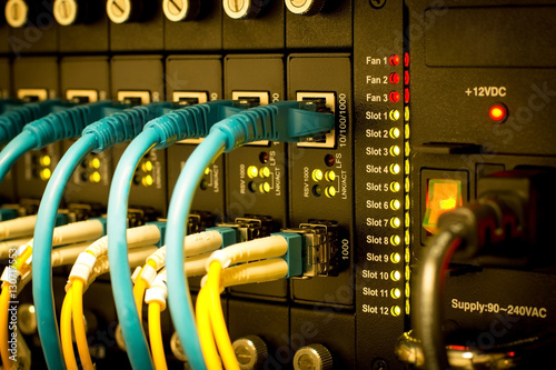 Servers, fiber, network, to feel the heat in the room, switch panel and wired network access servers. cable.network The network installed in the rack.