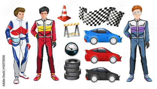 Racing cars and three racers
