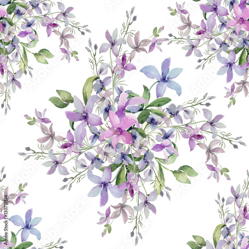 Seamless Pattern of wild flowers, watercolor  image  on a colored background
