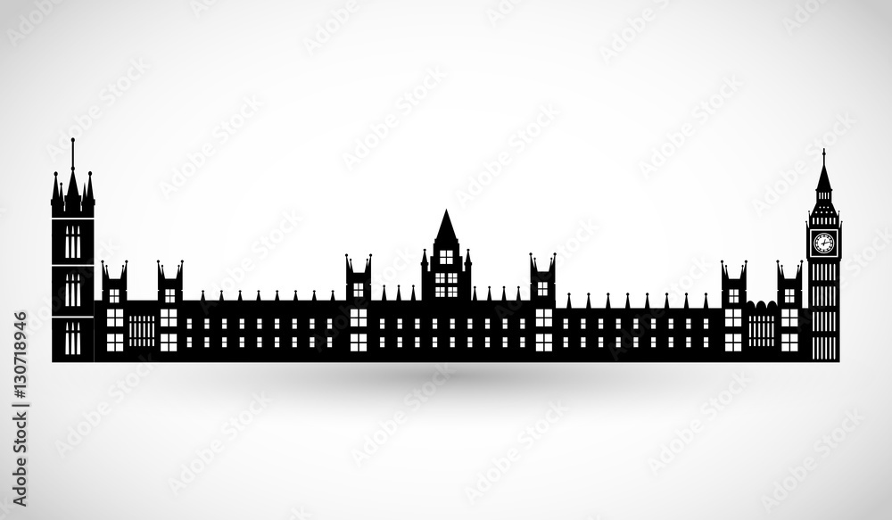 London Parliament and Big Ben silhouette vector