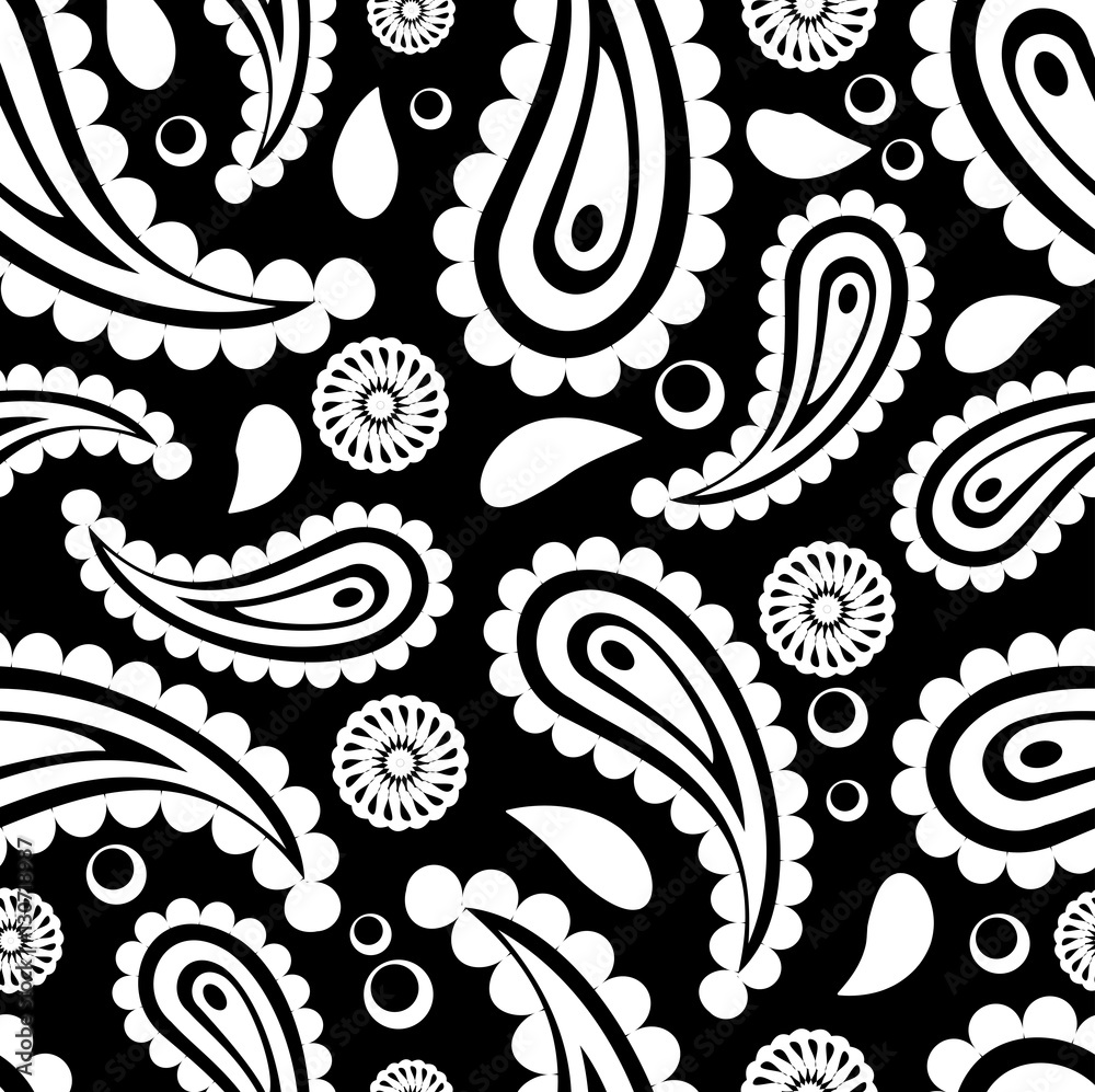 Paisley black and white pattern vector Stock Vector | Adobe Stock