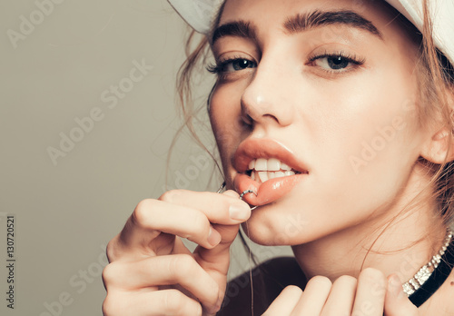 Pretty sexy girl piercing lip