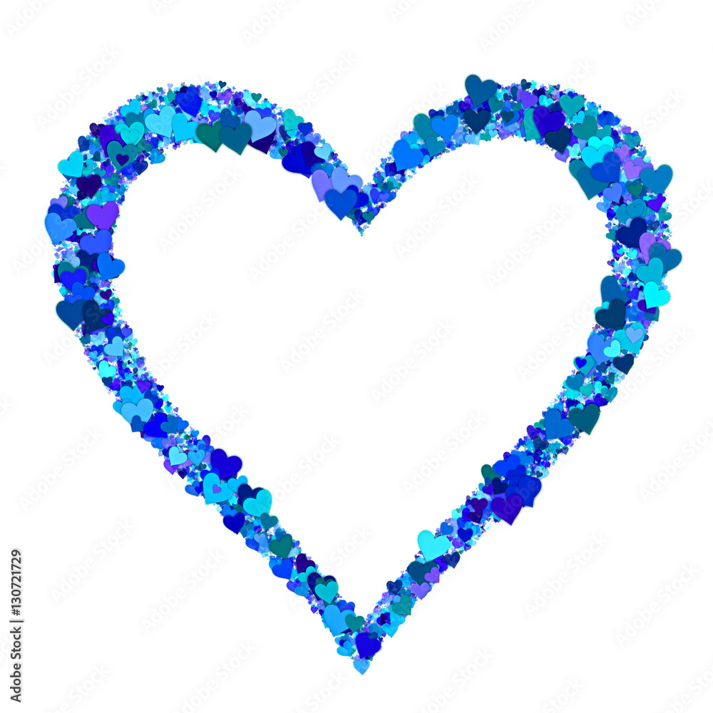 Big blue heart made from small hearts on white background Big blue heart made from small hearts on white background