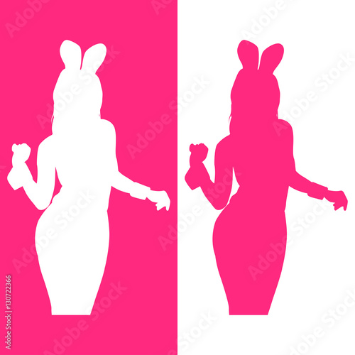 Icono plano silueta chica conejito rosa y blanco