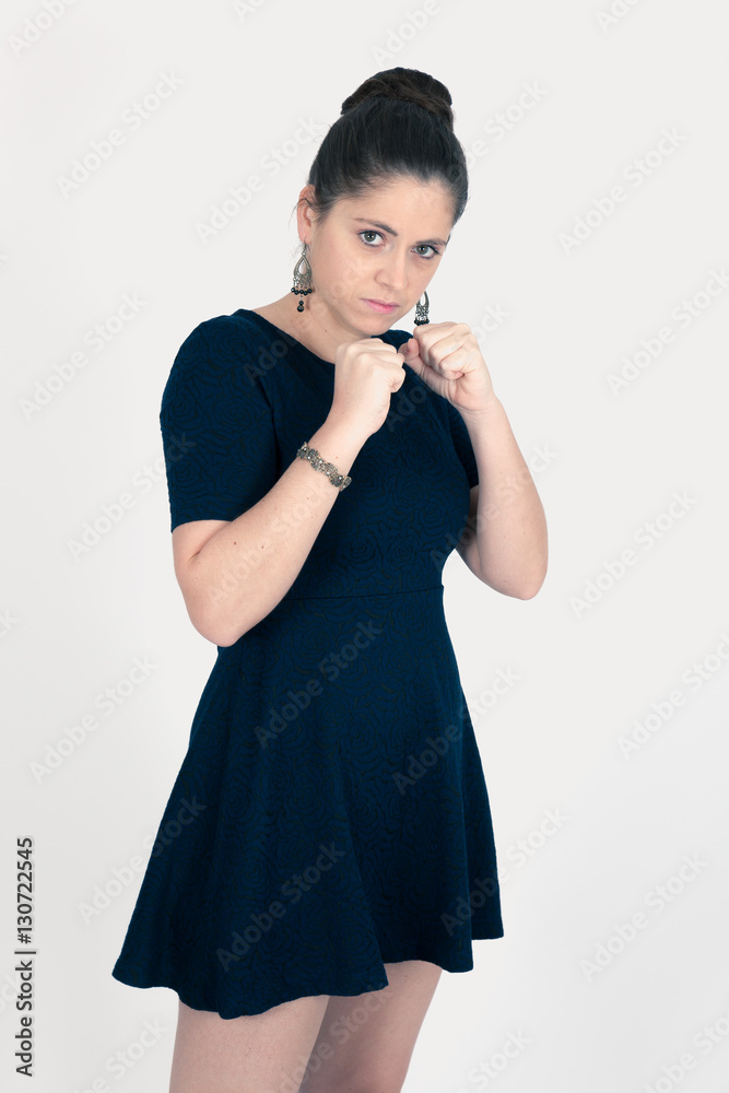 Beautiful woman doing different expressions in different sets of clothes: boxe Beautiful woman doing different expressions in different sets of clothes: boxe