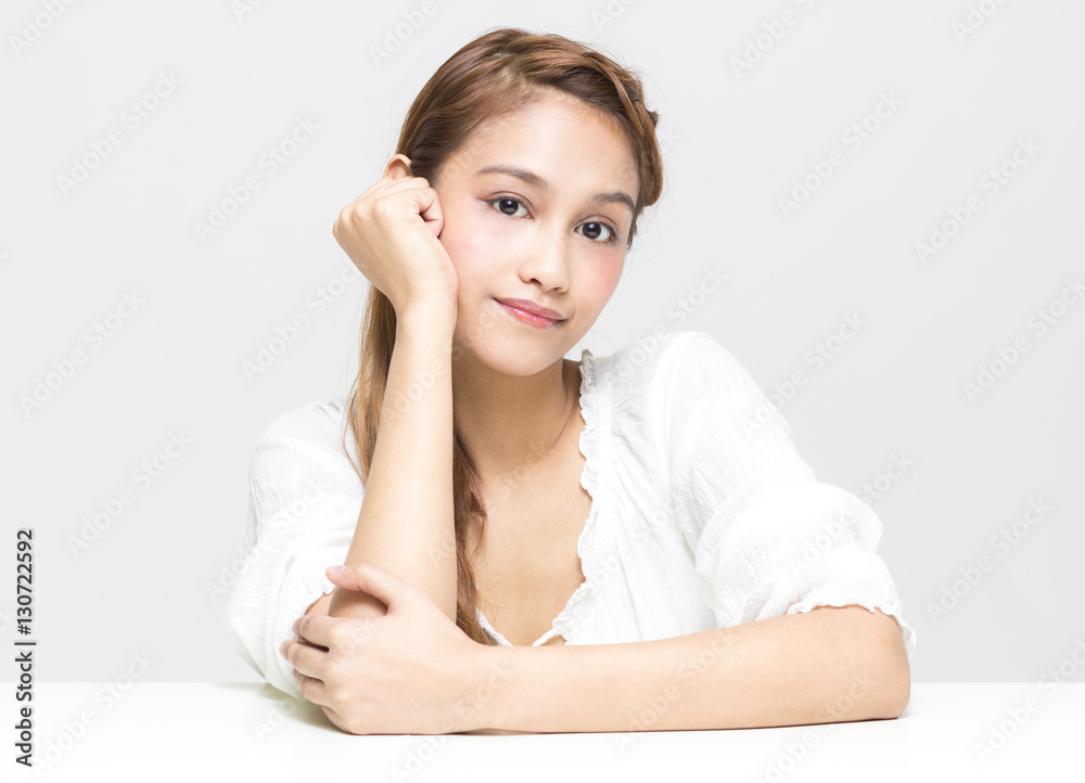 portrait of beautiful girl wearing white dress, half latina and half asian portrait of beautiful girl wearing white dress, half latina and half asian