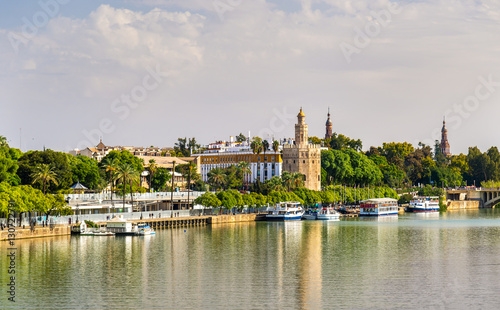 View of the Torre del Oro, a tower in Seville, Spain