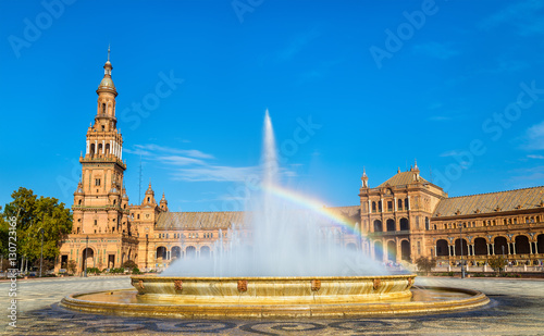Rainbow in a fountain at the Plaza de Espana - Seville, Spain