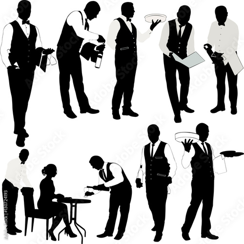 Waiter silhouette collection - vector
