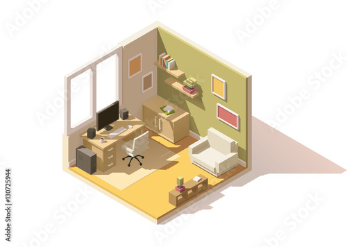 Vector isometric low poly room cutaway icon