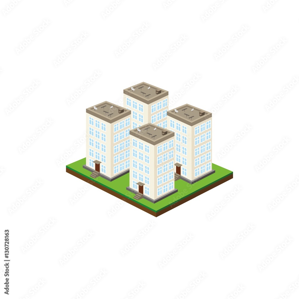 Isometric city: life buildings in a residential block
