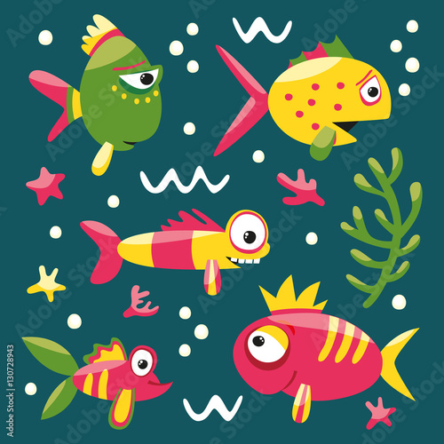 Fishes and algae wildlife starfish set sea ocean