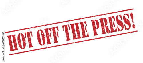 hot off the press! red stamp on white background