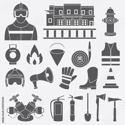 Vector set icons of firefighting equipment vector illustration