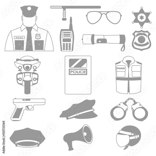 Vector set collection icons of police equipment vector illustration