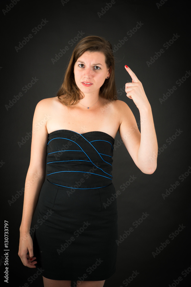 Beautiful woman doing different expressions in different sets of clothes: