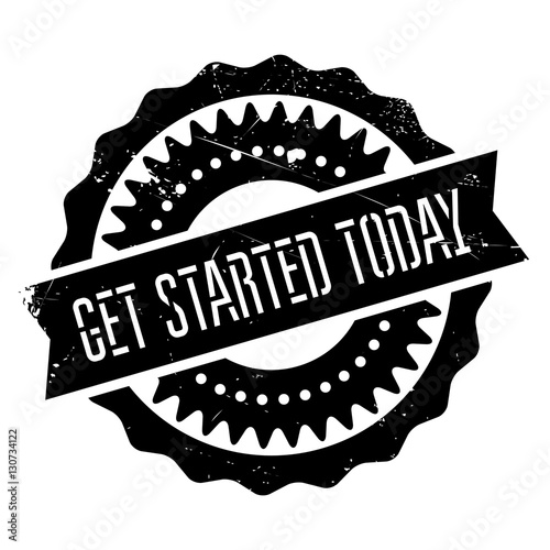 Get started today stamp. Grunge design with dust scratches. Effects can be easily removed for a clean, crisp look. Color is easily changed.