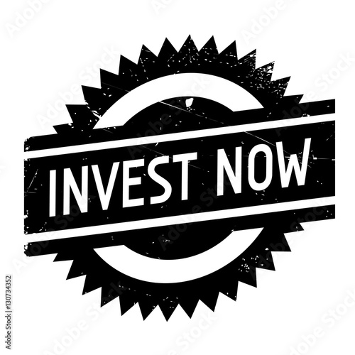 Invest now stamp. Grunge design with dust scratches. Effects can be easily removed for a clean, crisp look. Color is easily changed.