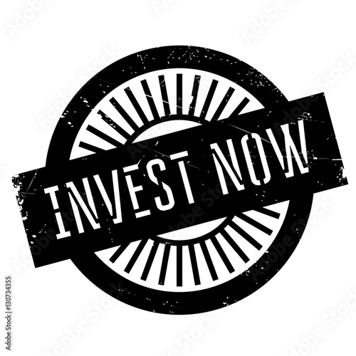 Invest now stamp. Grunge design with dust scratches. Effects can be easily removed for a clean, crisp look. Color is easily changed.