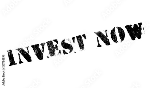 Invest now stamp. Grunge design with dust scratches. Effects can be easily removed for a clean, crisp look. Color is easily changed.