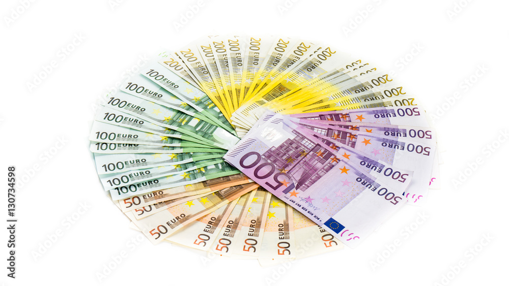 circle of euro banknotes money isolated on white background. bil circle of euro banknotes money isolated on white background. bil