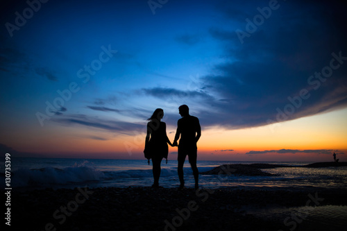 loving couple at sunset, love, happiness 