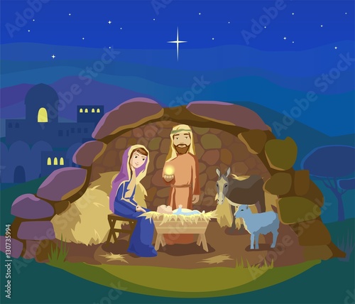 Christmas nativity scene. Vector