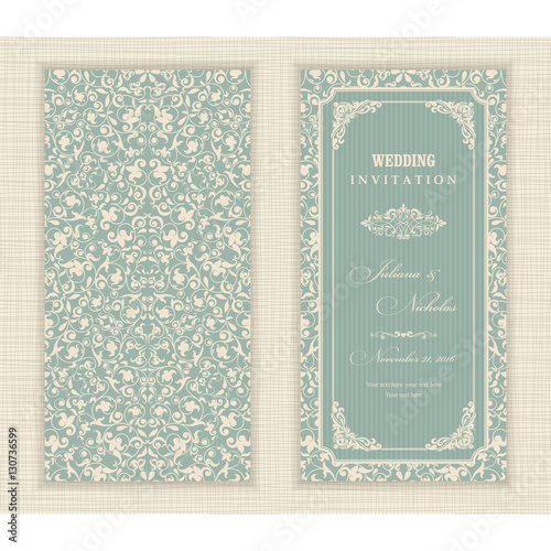 Wedding invitation cards in an vintage-style green.