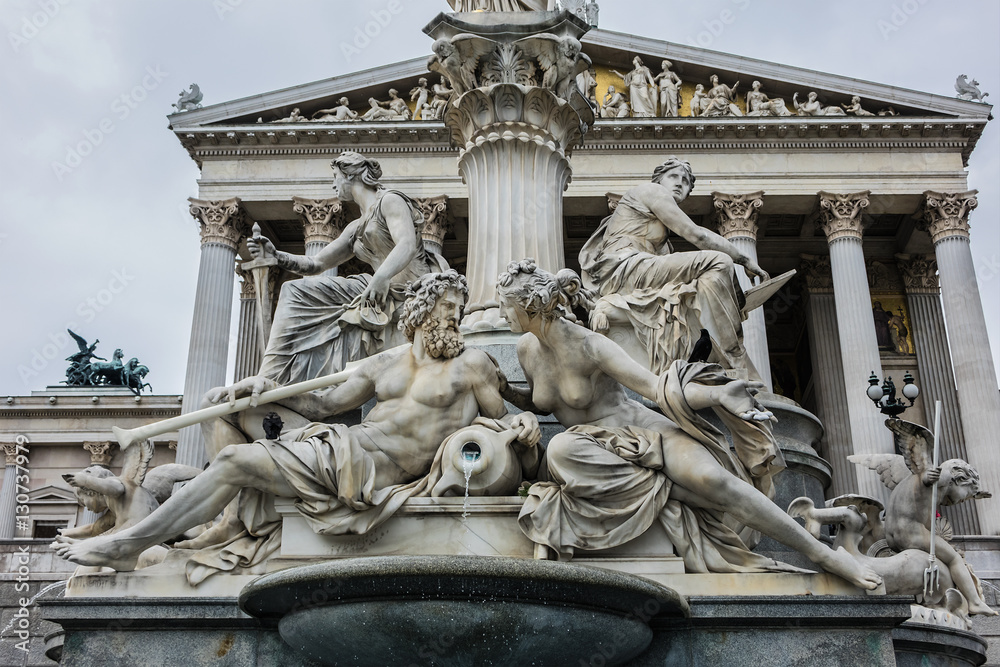 Pallas Athena fountain near Parliament Building. Vienna, Austria