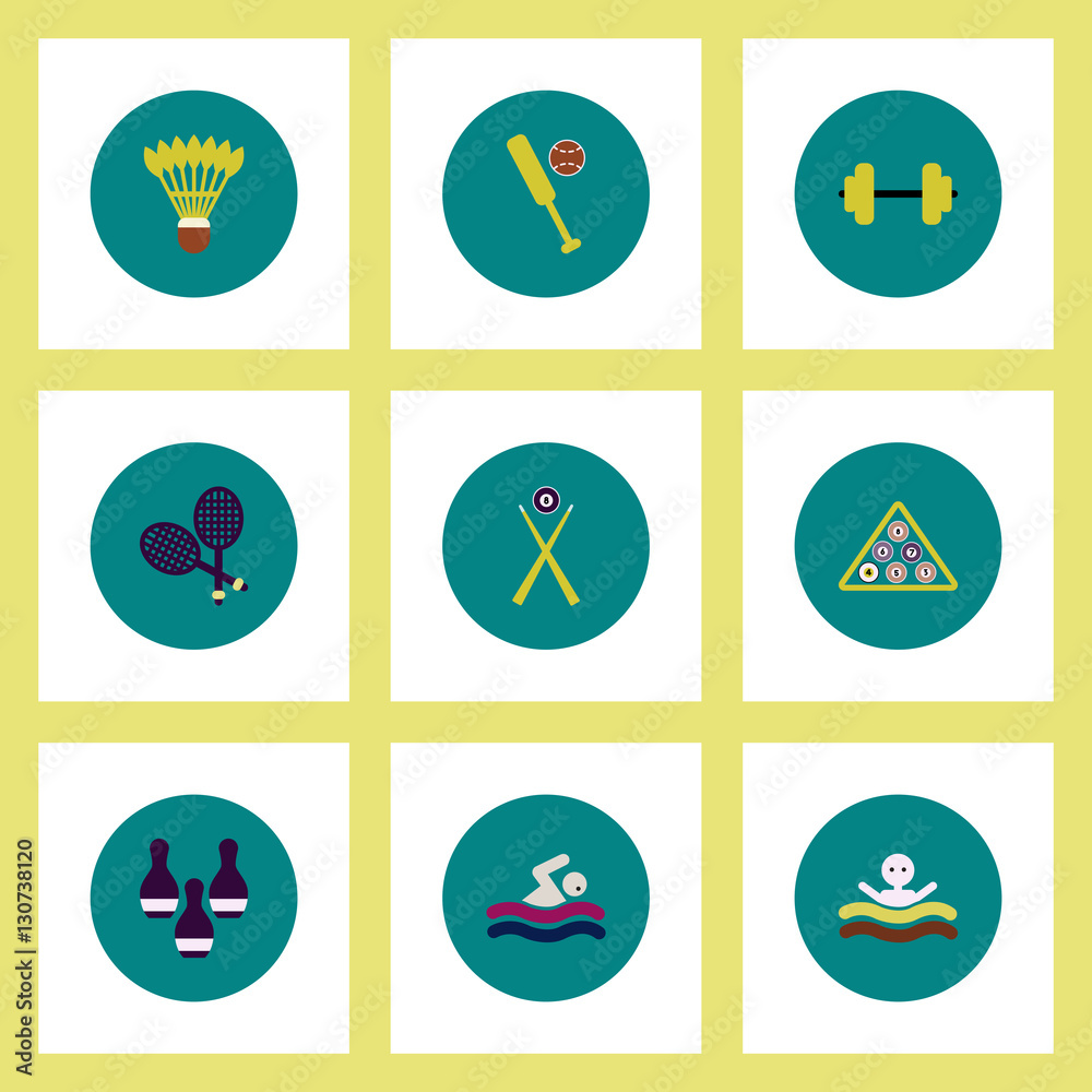 Collection of stylish vector icons in colorful circles Sport stuff