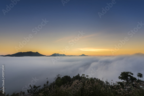 Sunrise mountain with mist, Phu Thok, Loei, Thailand