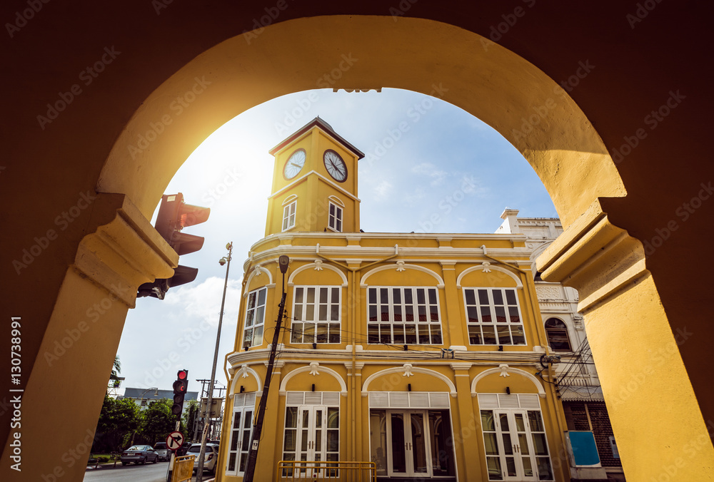 Chino-Portuguese clock tower in phuket old town, Thailand Photos | Adobe  Stock