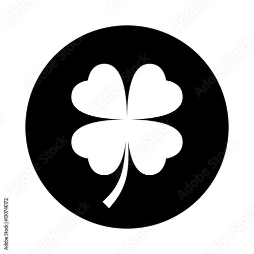 Four leaf clover icon. Black icon isolated on white background. Round icon. Clover silhouette. Simple circle icon. Web site page and mobile app design vector element.