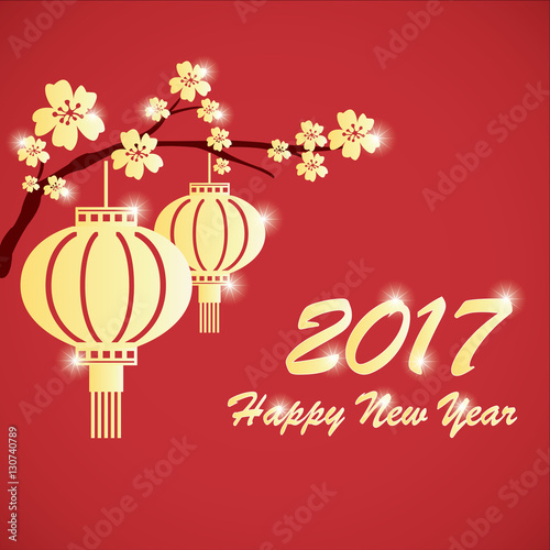 2017 Chinese New Year with Golder Plum Flower and Tanglung