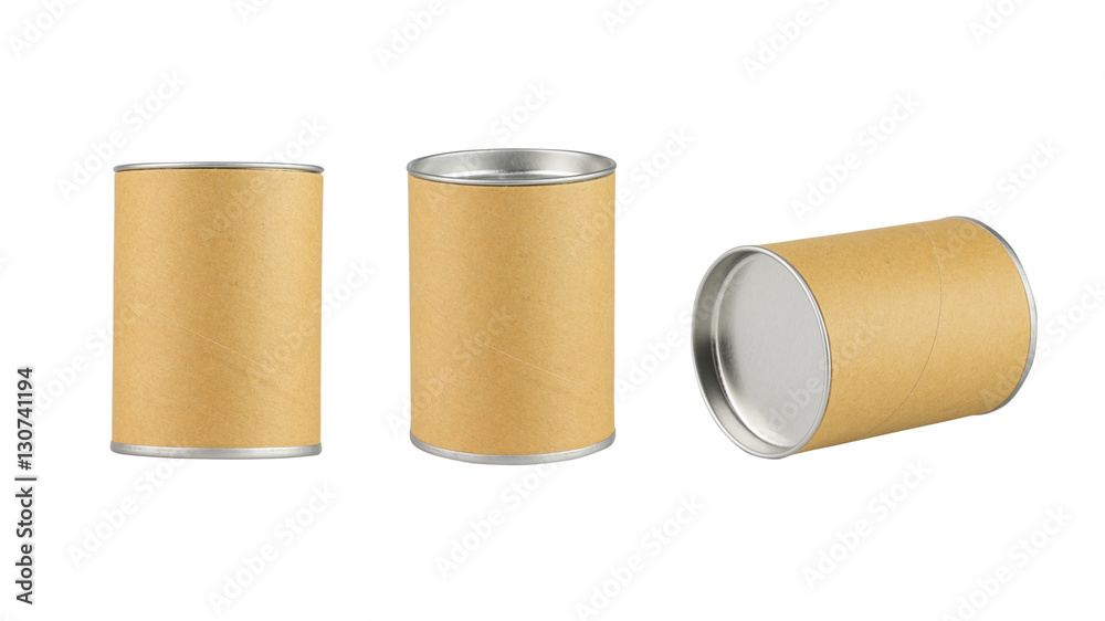 tin can with blank brown label isolated on white background tin can with blank brown label isolated on white background