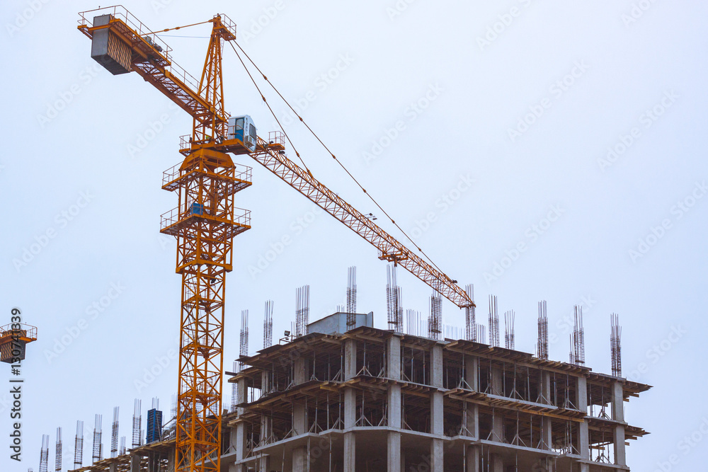 Building process and tower cranes 