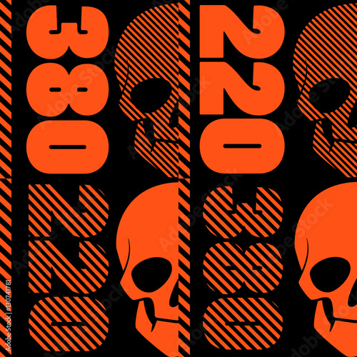 skulls set. warning platel. orange image on a black background. in four variants. photo