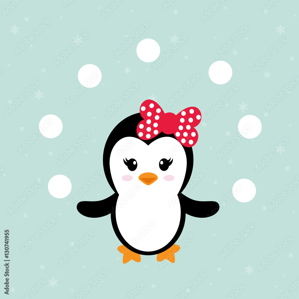 cute penguin girl with snowball cute penguin girl with snowball