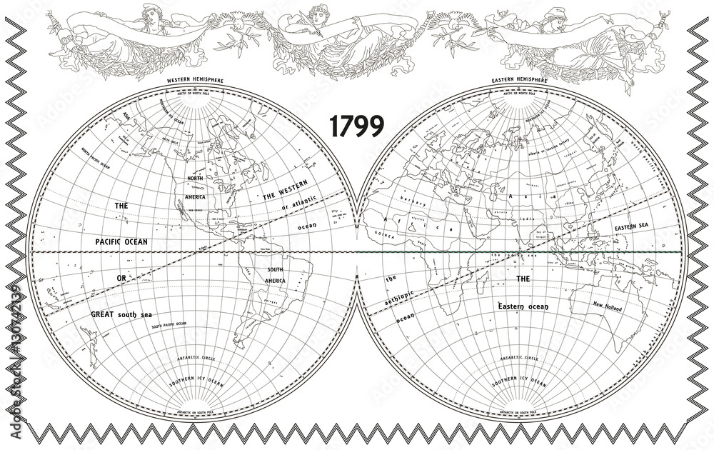 Obraz premium Vector old globe with nymphs