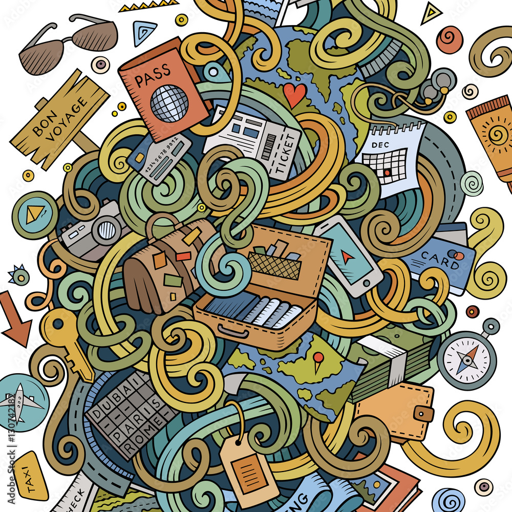 Cartoon cute doodles traveling illustration Cartoon cute doodles traveling illustration