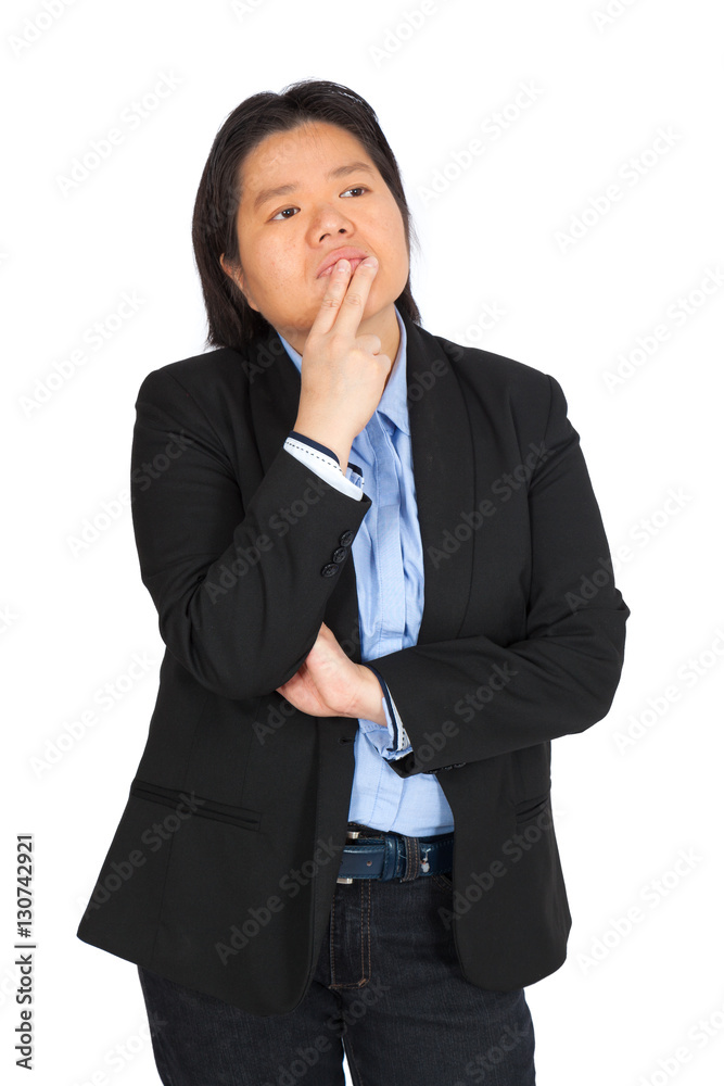 Beautiful woman doing different expressions in different sets of clothes: thinking Beautiful woman doing different expressions in different sets of clothes: thinking