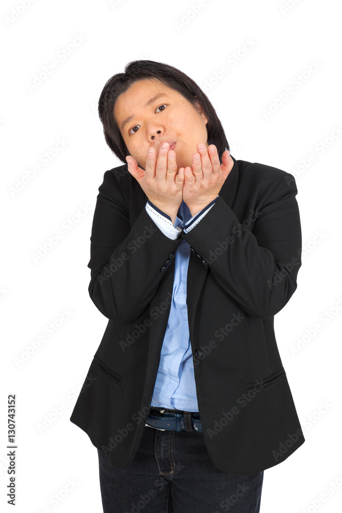 Beautiful woman doing different expressions in different sets of clothes: kiss Beautiful woman doing different expressions in different sets of clothes: kiss